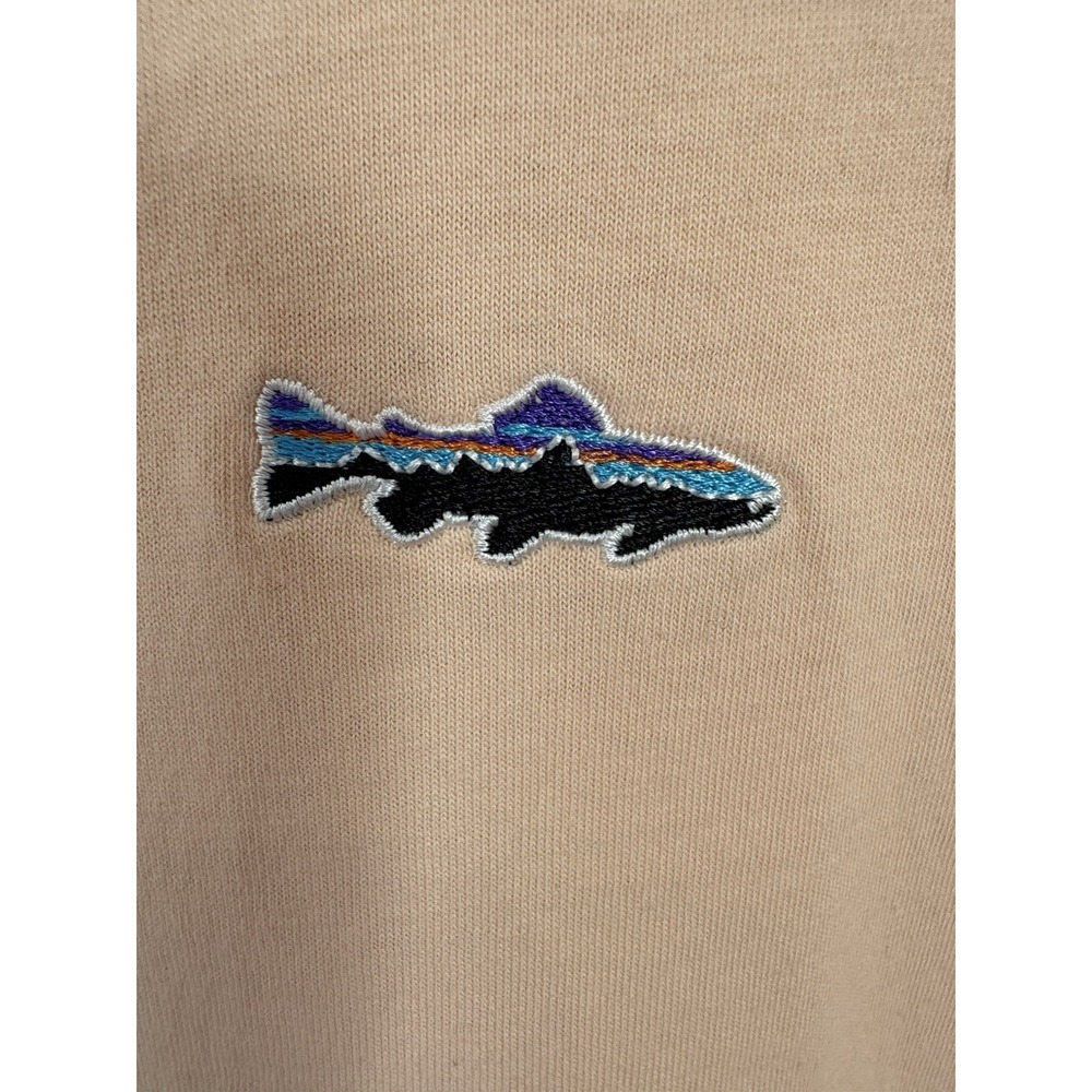 Patagonia Worn Wear Trout Fitz Roy Peach Men's Polo Size M Organic Cotton Fish - Picture 5 of 6